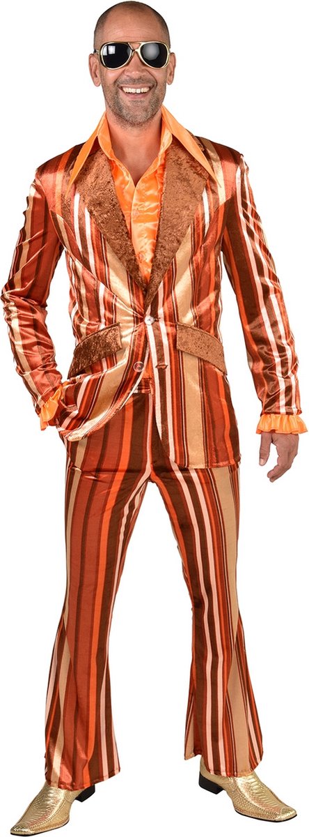 Hippie Kostuum | Mister Stripefine Jaren 70 Oranje | Man | XXL | Carnaval kostuum | Verkleedkleding